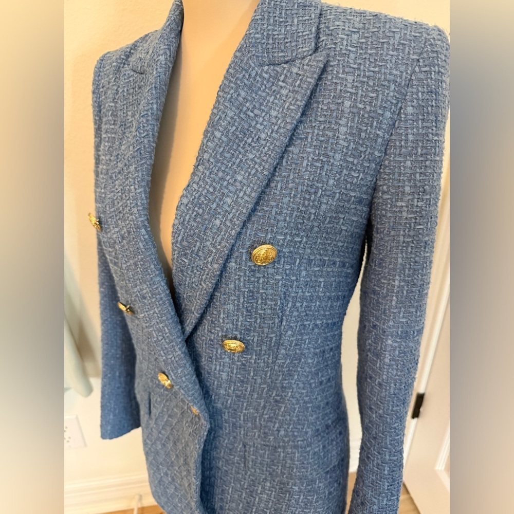 💙🦋Zara Blue Tweed Long Fitted Double Breasted Blazer Size Small🦋💙 - Picture 6 of 8